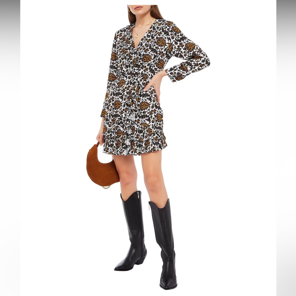Sandro Dami wrap-effect tiered printed satin-jacquard mini dress - Picture 1 of 4